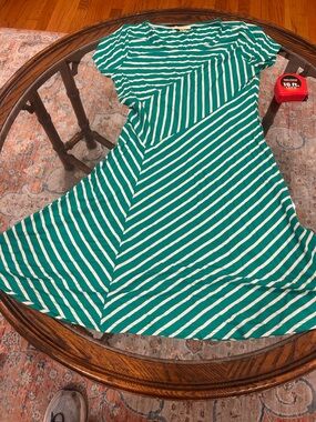 Skies Are Blue Green and White Striped Fit-and-Flare Mini Dress